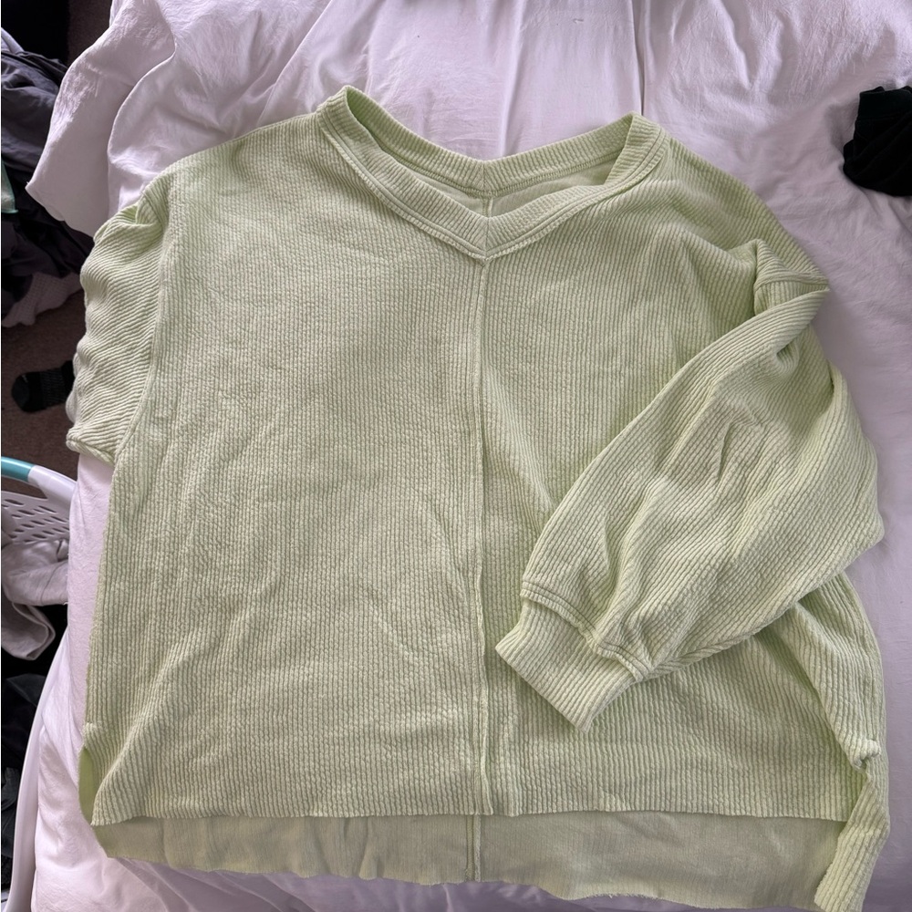 Aerie wonder textured v-neck Light Green Sweater